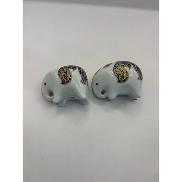 Elephant Ceramic/Porcelain Painted Gold And Purple Salt And Pepper Shakers - Picture 5 of 8